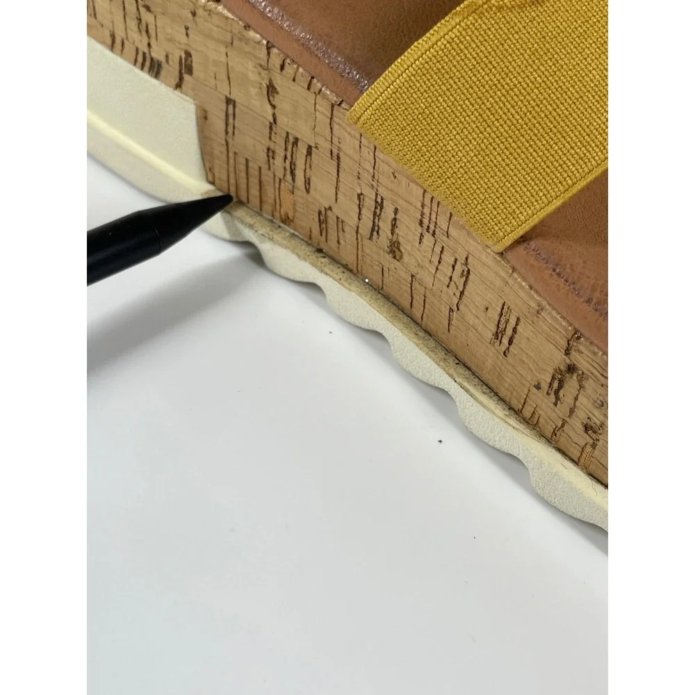 Sz 10 Dream Pairs Reed Mustard Yellow Elastic Platform Wedge Sandals Womens